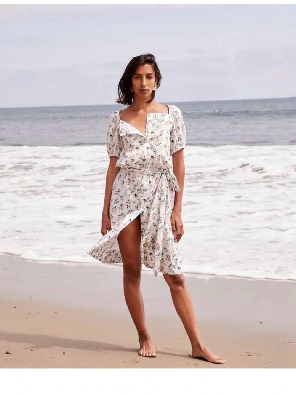 J. Crew White Floral Square-Neck Midi Dress